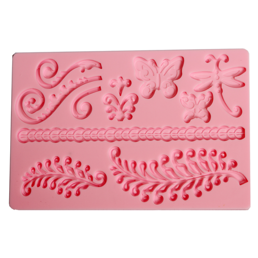 Silicone mold - soft - tendrils &amp; butterflies