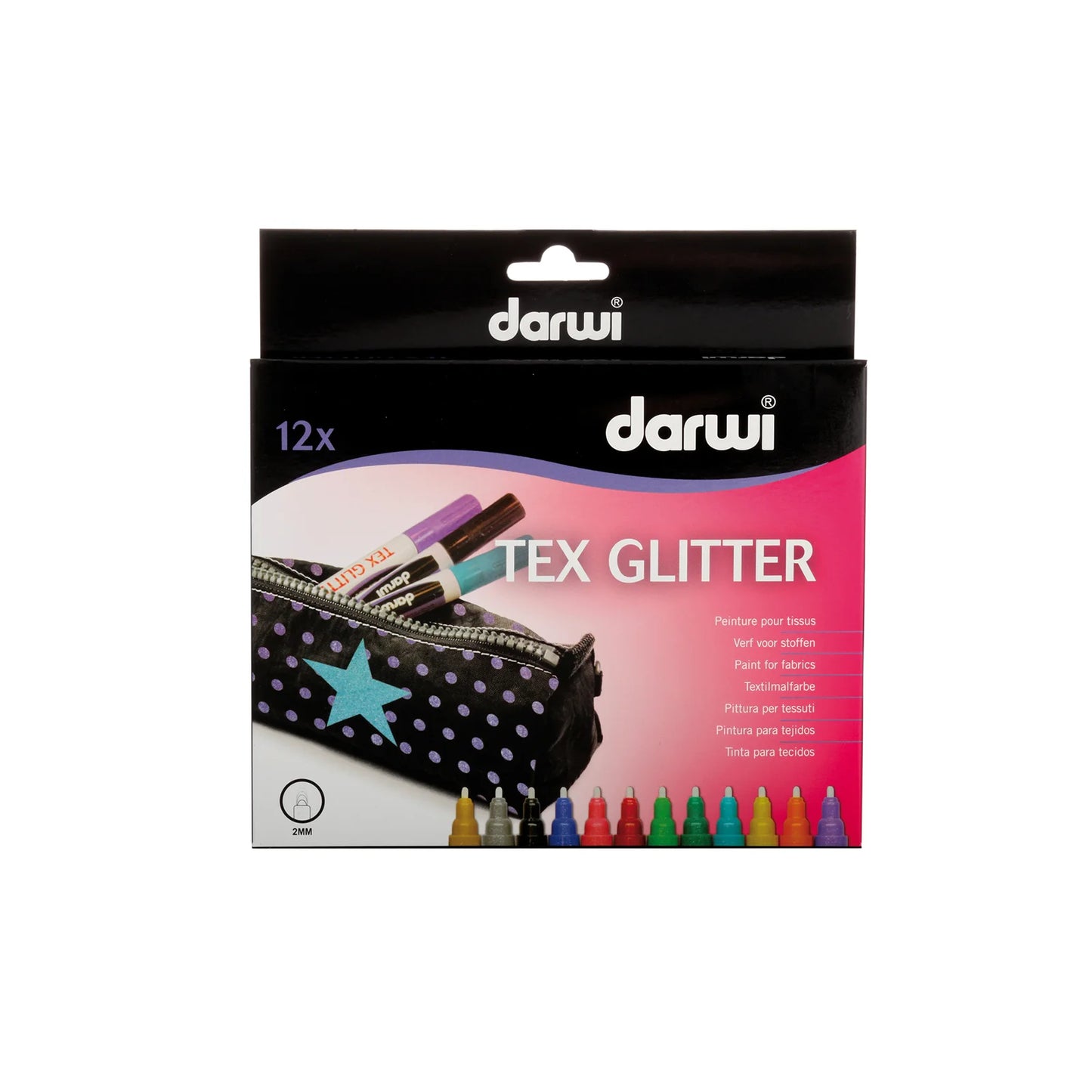 DARWI TEX OPAQUE MARKER GLITTER – SET 12 X 6 ML